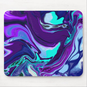 Purple and Teal Abstract Digital Fluid Art Mouse Pad