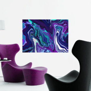 Purple and Teal Abstract Digital Pour Painting  Canvas Print