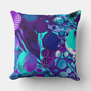 Purple and Teal Abstract Digital Pour Painting Throw Pillow