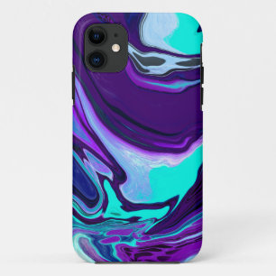 Purple and Teal Abstract Fluid Art   iPhone 11 Case
