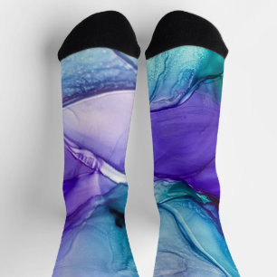 Purple and Teal Alcohol Ink Liquid Abstract Art Socks