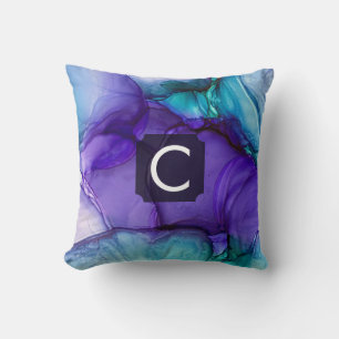 Purple and Teal Alcohol Ink Liquid Abstract Art Throw Pillow