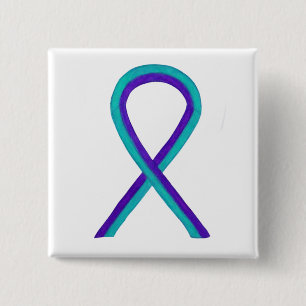 Purple and Teal Awareness Ribbon Custom Button Pin