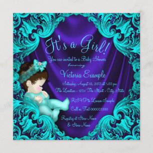Purple and Teal Blue Baby Shower Invitation
