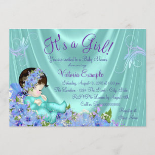 Purple and Teal Blue Baby Shower Invitation