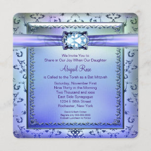 Purple and Teal Blue Bat Mitzvah Invitation