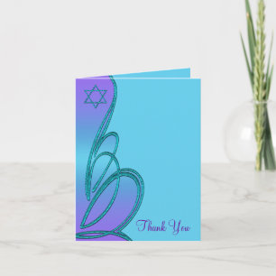 Purple and Teal Blue Bat Mitzvah Thank You Card