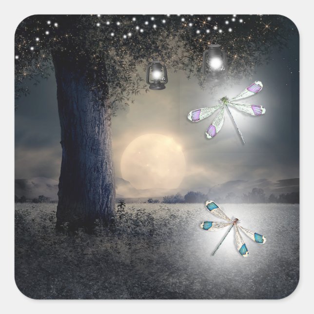 Purple and Teal  Blue Dragonfly Square Sticker (Front)