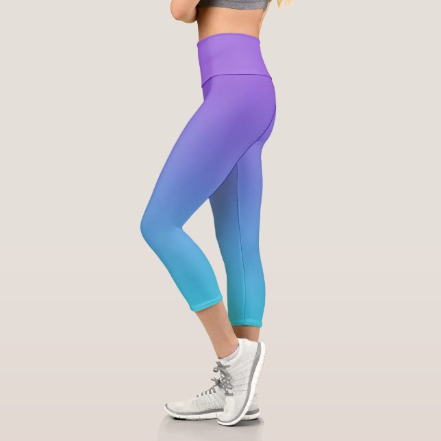 Purple and Teal Blue Ombre Capri Leggings (Left)