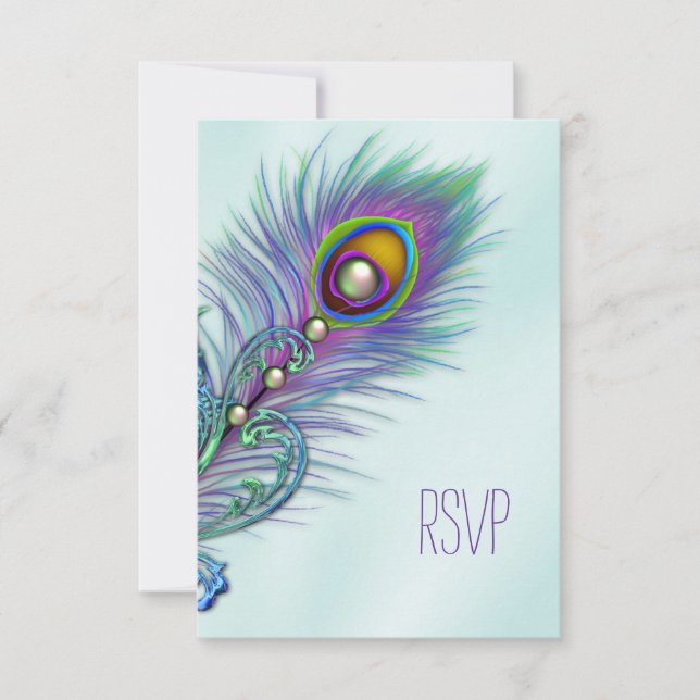 Purple and Teal Blue Peacock RSVP (Front)