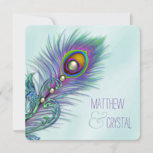 Purple and Teal Blue Peacock Wedding Invitation
