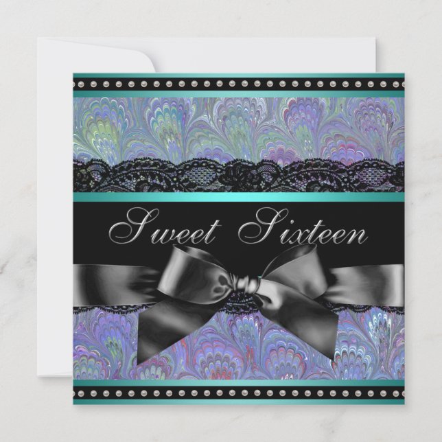Purple and Teal Blue Sweet 16 Birthday Party Invitation (Front)