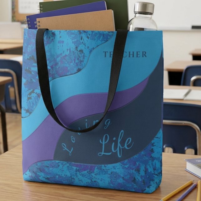 Purple And Teal Brushstroke Occupation Tote Bag (Teal blue and purple brush stroke design with occupation at the top so customize it for anyone)