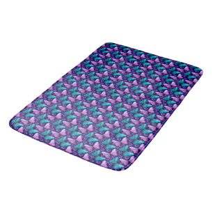 Purple and Teal Butterfly Pattern   Floral Seamles Bath Mat