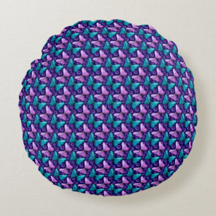 Purple and Teal Butterfly Pattern   Floral Seamles Round Pillow