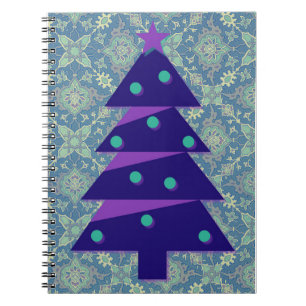 Purple and Teal Christmas Tree Vintage Style Notebook