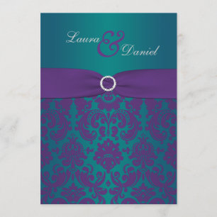 Purple and Teal Damask Wedding Invitation