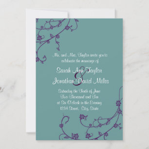 Purple and Teal Floral Swirl Wedding Invitation