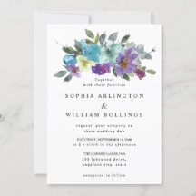 Purple and Teal Floral Wedding Invitations