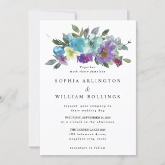 Purple and Teal Floral Wedding Invitations