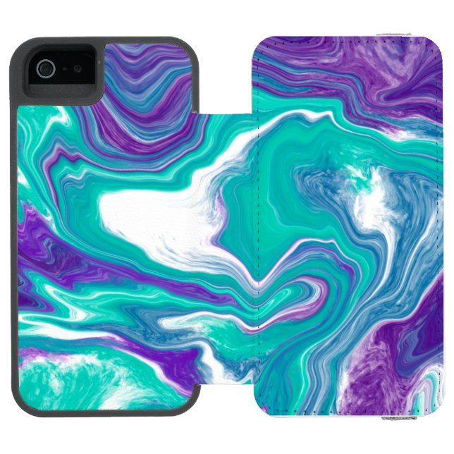 Purple and Teal Fluid Art Marble Art  Incipio iPhone Wallet Case (Folio Open)