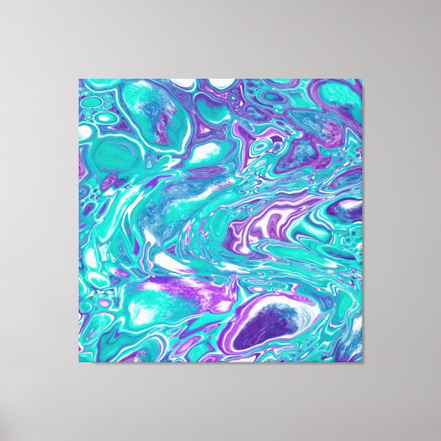 Purple and Teal Fluid Art Marble like  Bubbles Canvas Print (Front)