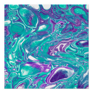 Purple and Teal Fluid Art Marble like  Bubbles  Poster