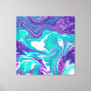 Purple and Teal Fluid Art Marble like Canvas Prin