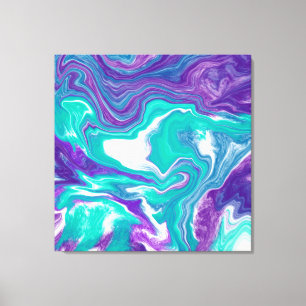 Purple and Teal Fluid Art Marble like  Canvas Prin
