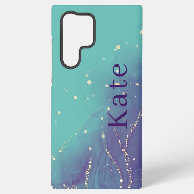 Purple and Teal Glam Chic Samsung Galaxy S22 Ultra Case (Back)