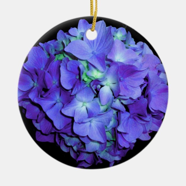 Purple and teal hydrangea, purple blue flowers  ceramic ornament (Front)