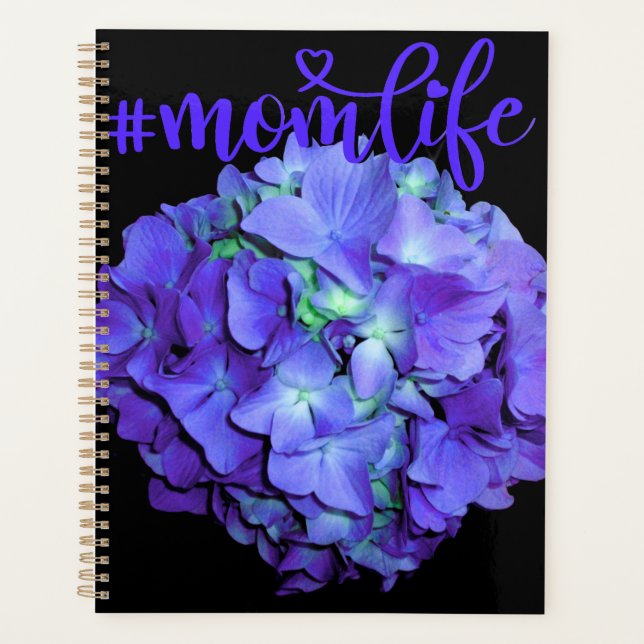 Purple and teal hydrangea, purple blue flowers mom planner (Front)