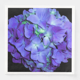Purple and teal hydrangea, purple blue flowers napkin