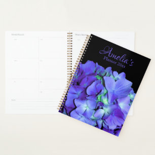 Purple and teal hydrangea, purple blue flowers  planner