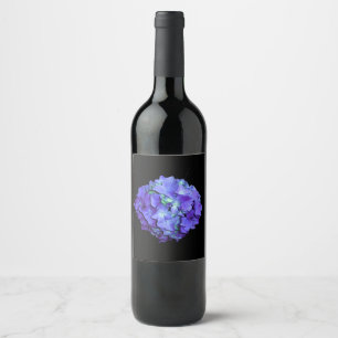 Purple and teal hydrangea, purple blue flowers wine label