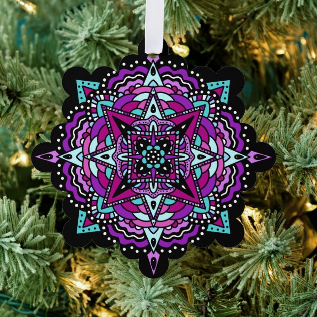 Purple and Teal Mandala Christmas Ornament Card (Insitu (Tree))