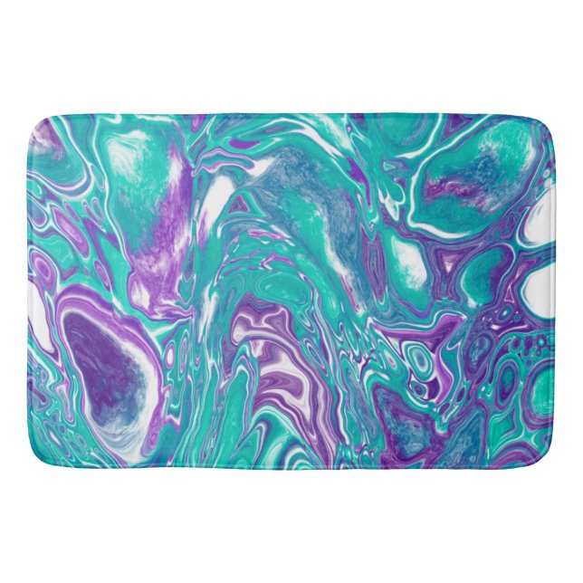 Purple and teal marble fluid art cells bath mat (Front)
