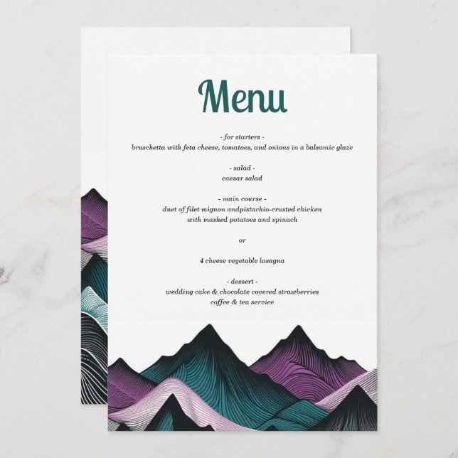 Purple and Teal Mountain Menu (Front/Back)