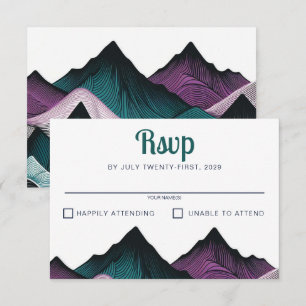 Purple and Teal Mountain Wedding RSVP Card