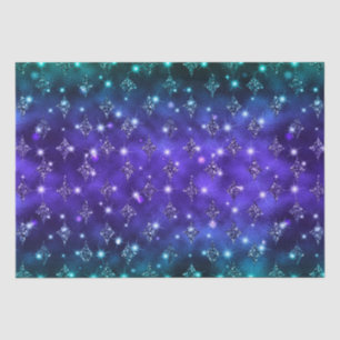Purple and Teal Ombre Glitter Celestial Pattern Tissue Paper