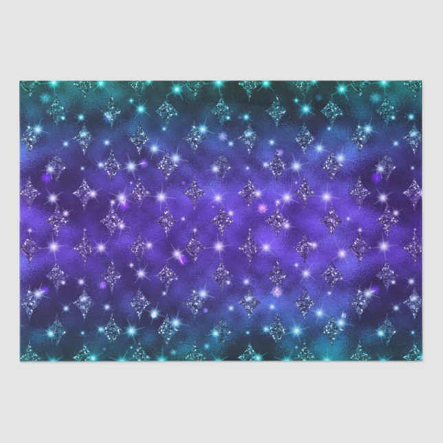 Purple and Teal Ombre Glitter Celestial Pattern Tissue Paper (Front)