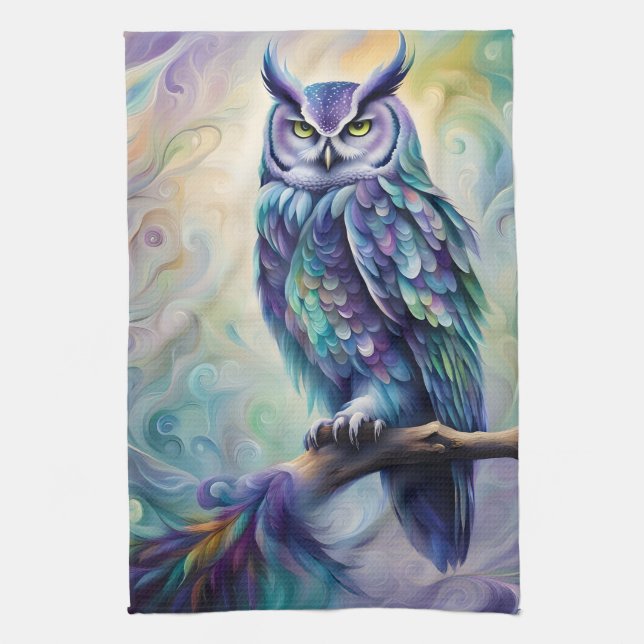 Purple and Teal Owl Kitchen Towel (Vertical)