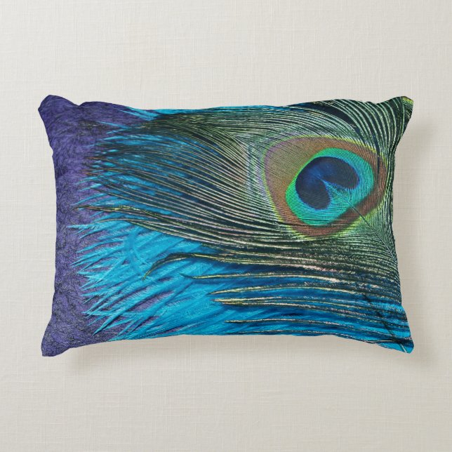 Purple and Teal Peacock Decorative Pillow (Front)
