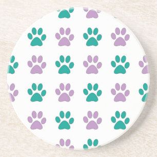 Purple and teal puppy paw prints coaster