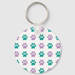 Purple and teal puppy paw prints keychain