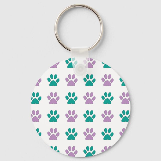 Purple and teal puppy paw prints keychain (Front)