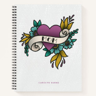 Purple and Teal Vintage Mom Heart Tattoo Notebook