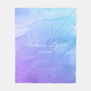 Purple and Teal Watercolor Bat Mitzvah Fleece Blanket