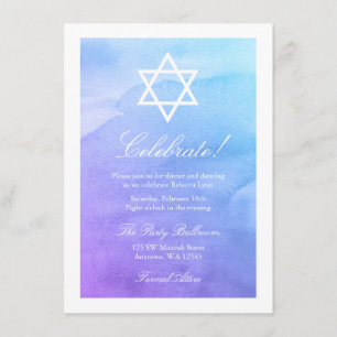 Purple and Teal Watercolor Bat Mitzvah Reception Invitation