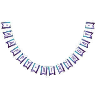 Purple and Teal Watercolor Starfish Happy Birthday Bunting Flags